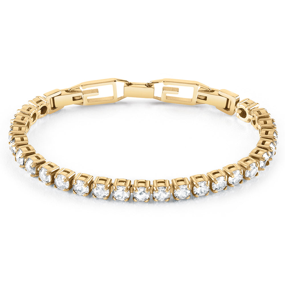 Guess Gold Plated Stainless Steel Clear CZ G Buckle Bracelet