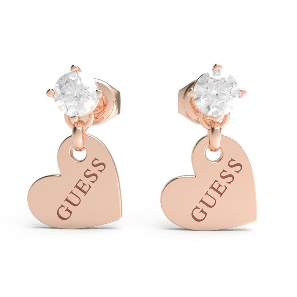 Guess Rose Gold Plated Stainless Steel Crystal & 10mm Charm Earrings