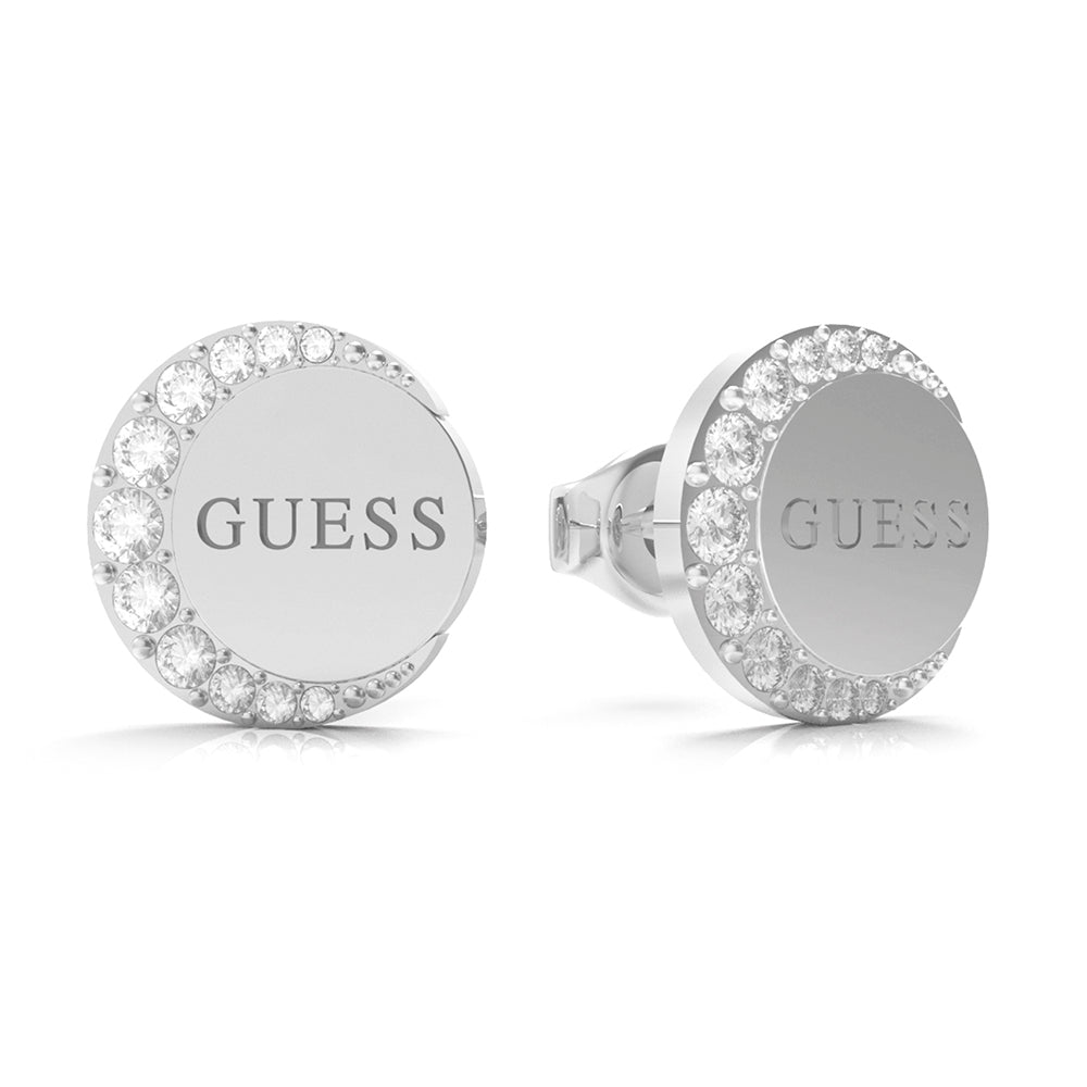 Guess Stainless Steel 10mm Coin Pave Stud Earrings