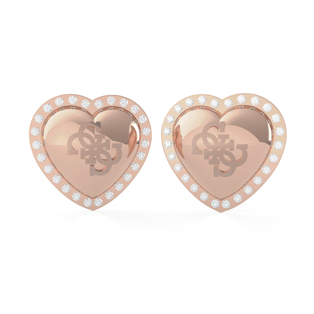 Guess Rose Gold Plated Stainless Steel 15mm Heart Crystal Frame Stud Earrings