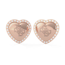 Load image into Gallery viewer, Guess Rose Gold Plated Stainless Steel 15mm Heart Crystal Frame Stud Earrings
