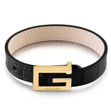 Load image into Gallery viewer, Guess Gold Plated Stainless Steel Black CR Print G Squared Bracelet
