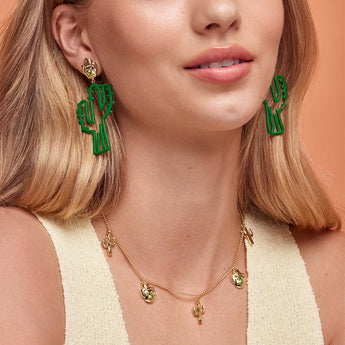 Couture Kingdom Disney Streets Bubble O'Bill White Gold Plated Stainless Steel Cactus 70mm Drop Earrings