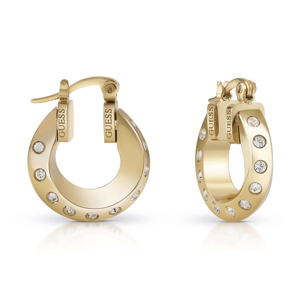 Guess Gold Plated Stainless Silver 18mmm Twisted Hoop & CZ Earring