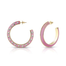 Load image into Gallery viewer, Guess Gold Plated Stainless Steel 30mm Medium Pink Hoop Earrings