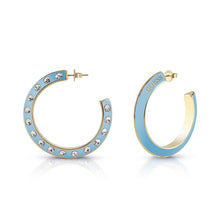 Load image into Gallery viewer, Guess Gold Plated Stainless Steel 30mm Medium Turquoise Hoop Earring