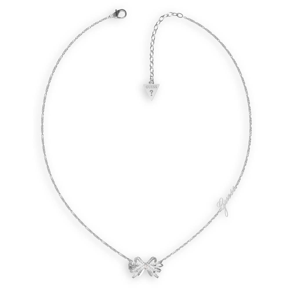 Guess Rhodium Plated Stainless Steel 22mm Bow On 16-18" Chain