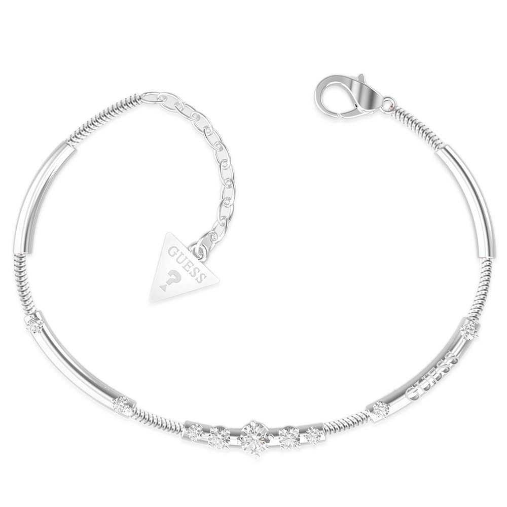 Guess Rhodium Plated Stainless Steel Chain & White CZ Bracelet