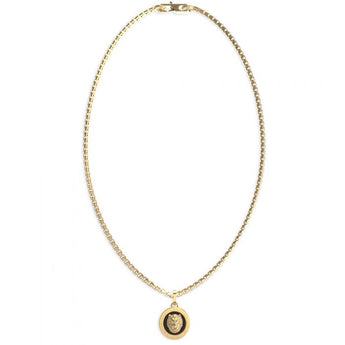 Guess Mens Jewellery Gold Plated 21mm Black And Gold Coin On Chain