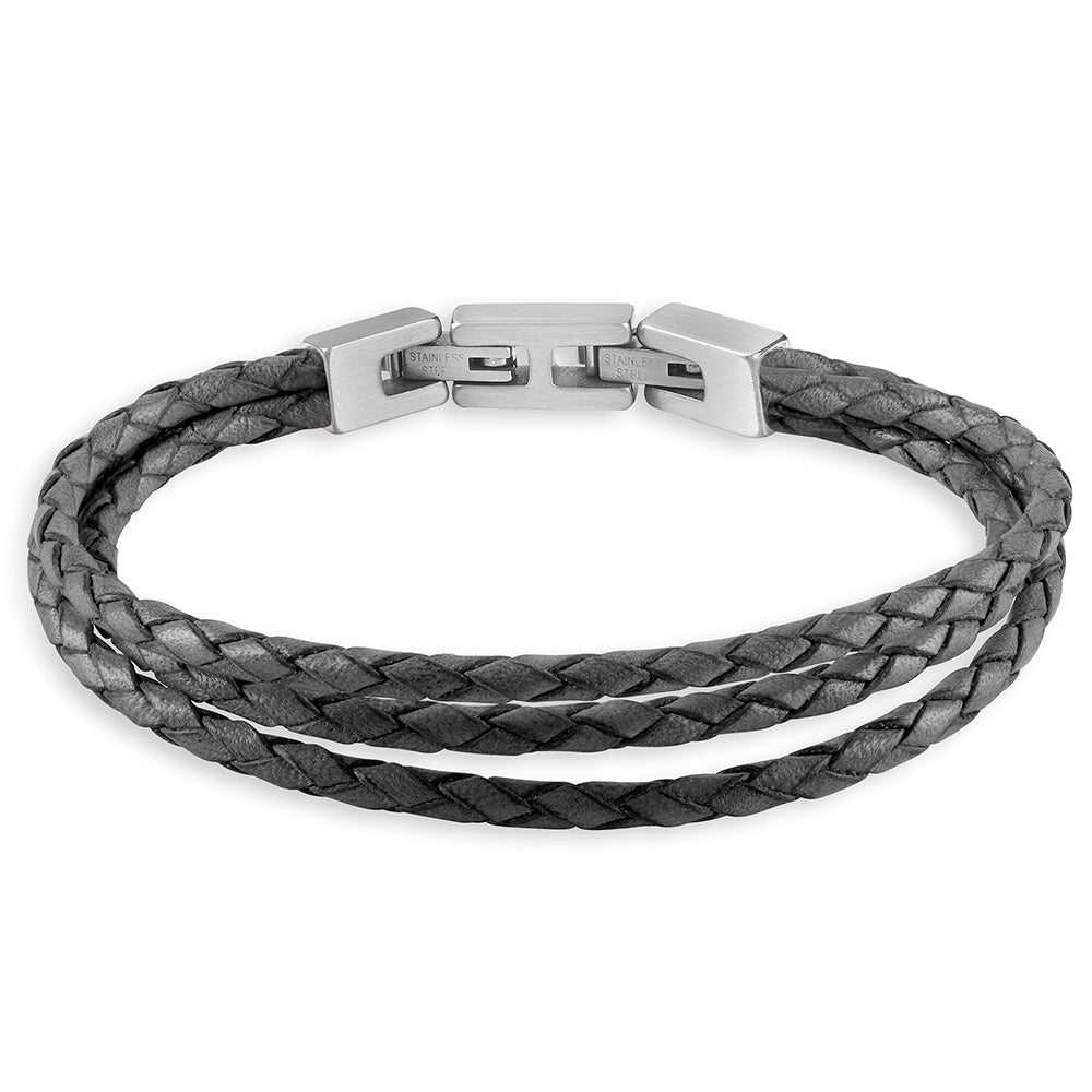 Guess Mens Jewellery Stainless Steel Alameda Grey Braided Multistrap Bracelet