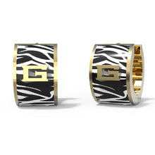 Load image into Gallery viewer, Guess Yellow Gold Plated Foulard 15mm Zebra Print Hoop Earrings