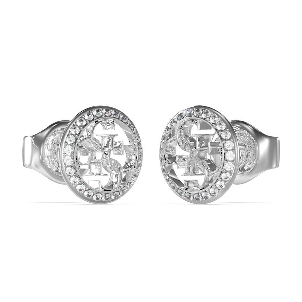 Guess Stainless Steel 4G And Cubic Zirconia 10mm Coin Stud Earrings