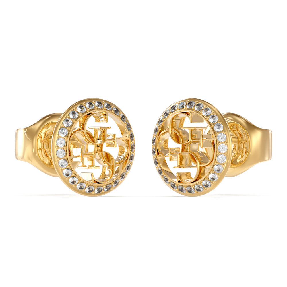 Guess Yellow Gold Plated 4G And Cubic Zirconia 10mm Coin Stud Earrings