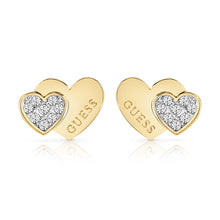 Load image into Gallery viewer, Guess Yellow Gold Plated Double Heart Pave Stud Earrings