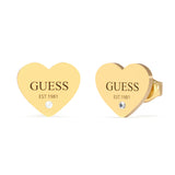 Guess Yellow Gold Plated 11mm Plain Heart Logo Stud Earrings