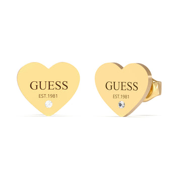 Guess Yellow Gold Plated 11mm Plain Heart Logo Stud Earrings