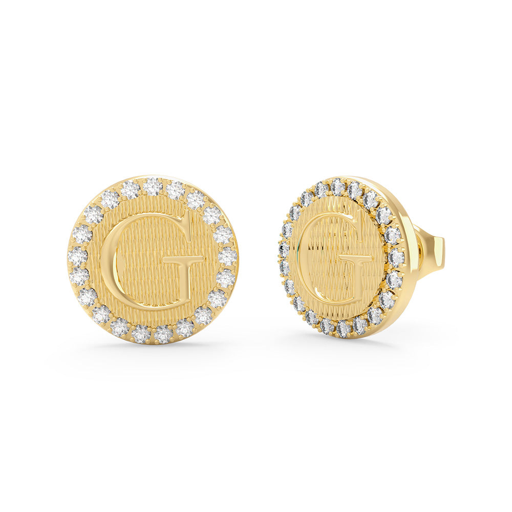 Guess Yellow Gold Plated 10mm G Coin Stud Earrings