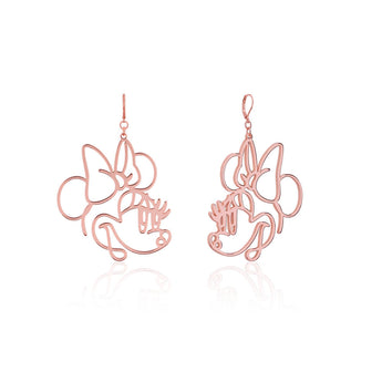 Disney Rose Gold Plated Stainless Steel Minnie Mouse Wire Style 50mm Drop Earrings