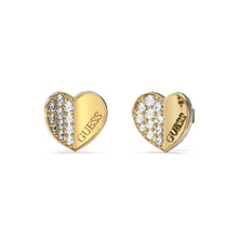 Load image into Gallery viewer, Guess Gold Plated Stainless Steel 12mm Plain &amp; Pave Heart Earrings