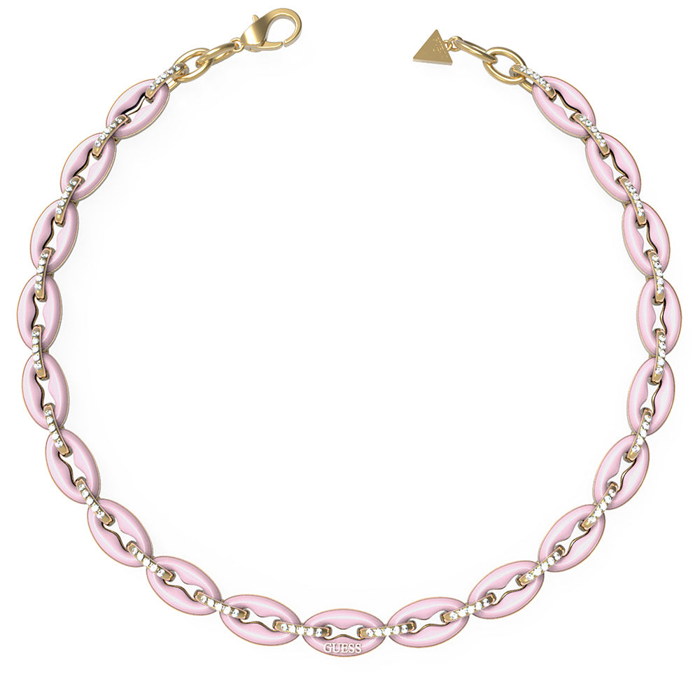 Guess Gold Plated Stainless Steel 17" Rose  & Crystal Chain