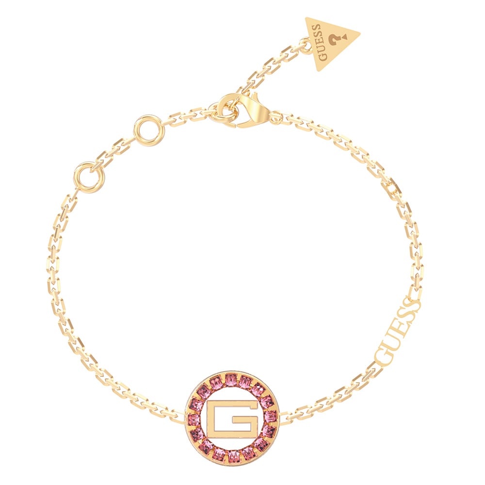 Guess Gold Plated Stainless Steel 17mm Rose Baguette Coin Bracelet