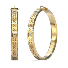 Load image into Gallery viewer, Guess Gold Plated Stainless Steel 55mm Logo Round Hoop Earrings