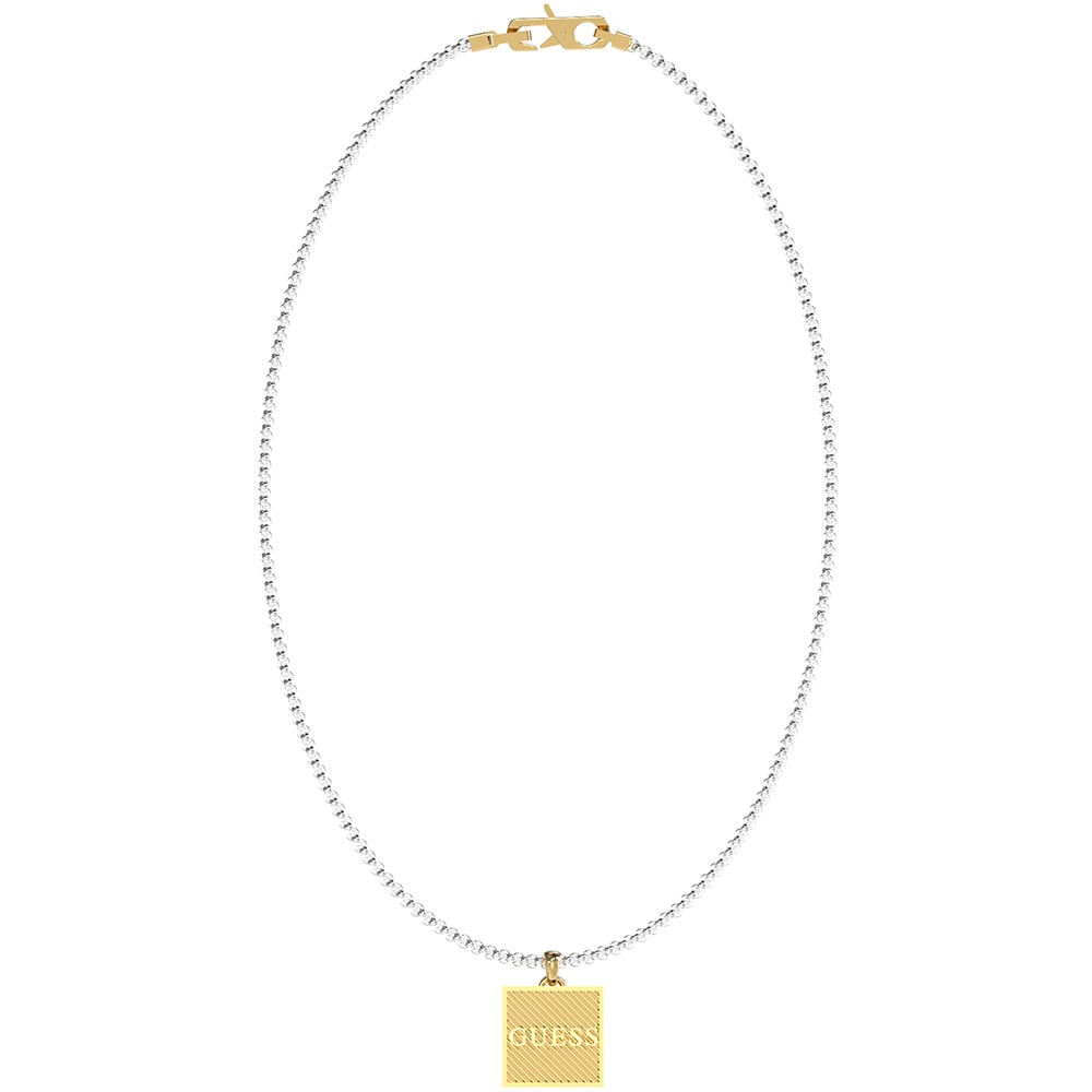 Guess Mens Jewellery Yellow Gold Plated Stainless Steel 21" Squared Logo Tag Chain