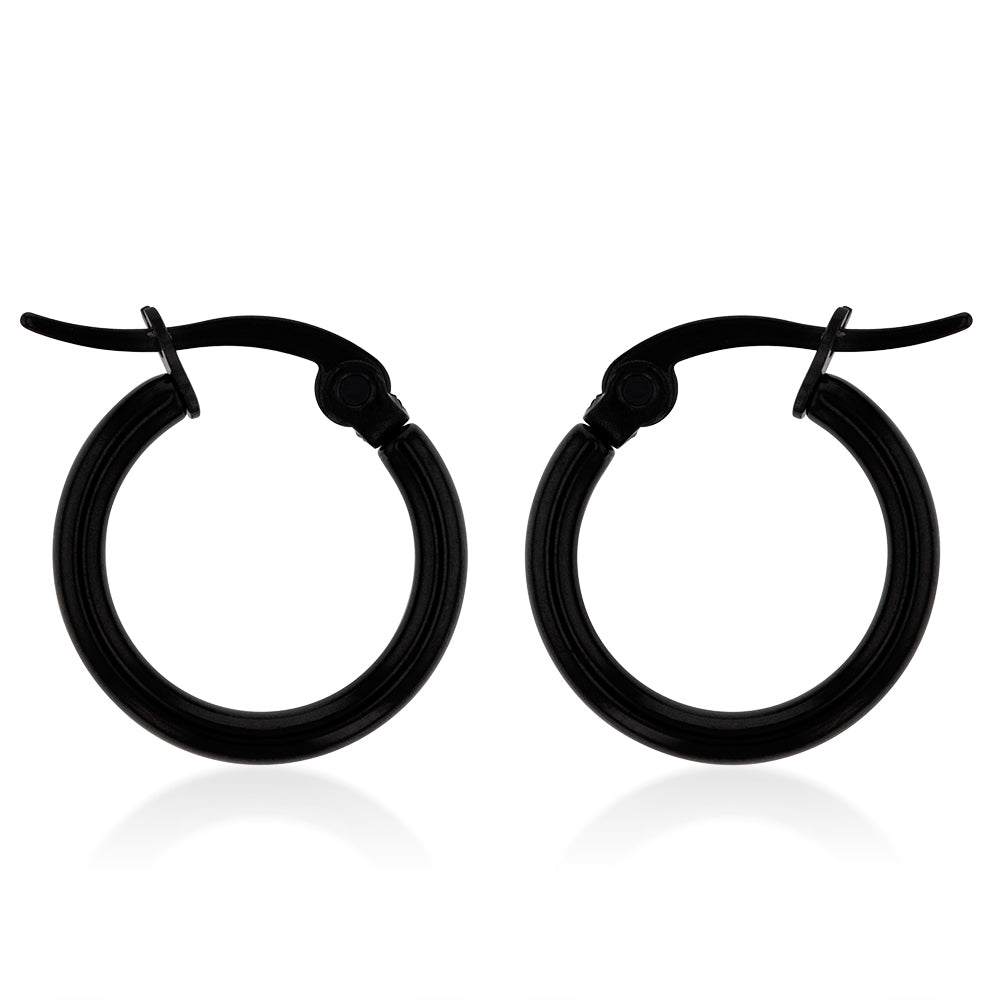 Stainless Steel Black 11mm Hoop Earrings