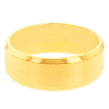 Load image into Gallery viewer, Stainless Steel Yellow Gold Plated Cubic Zirconia Set Beveled Edge 8mm Wide Ring