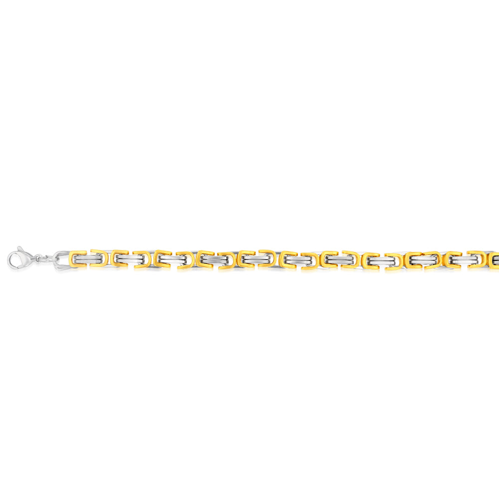 Stainless Steel And Gold Plated Fancy Links 21cm Bracelet