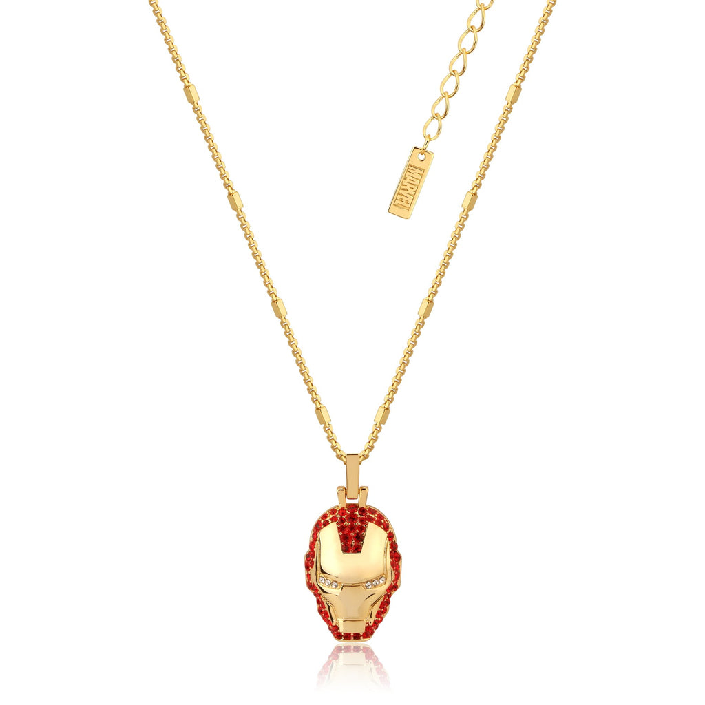 Disney Stainless Steel 14ct Yellow Gold Plated Iron Man Crystal Pendant On 45cm Chain
