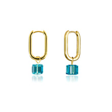 Load image into Gallery viewer, Disney Stainless Steel 14ct Gold Plated Tesseract Blue Crystal Drop Earrings