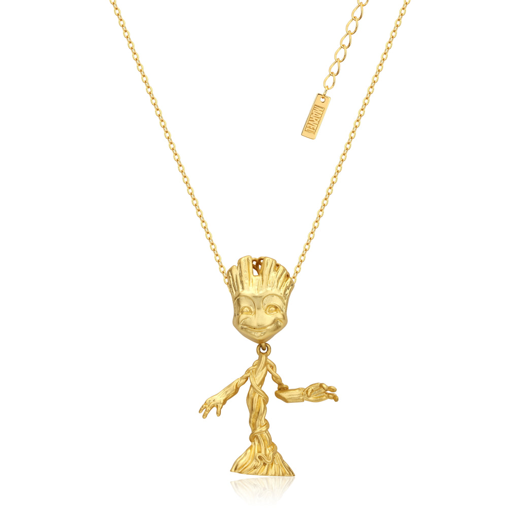 Disney Stainless Steel Gold Plated Guardians Of The Galaxy Groot Pendant On Chain