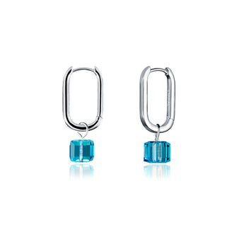Couture Kingdom Disney Stainless Steel 14ct White Gold Plated tessract Blue Crystal Drop Earrings