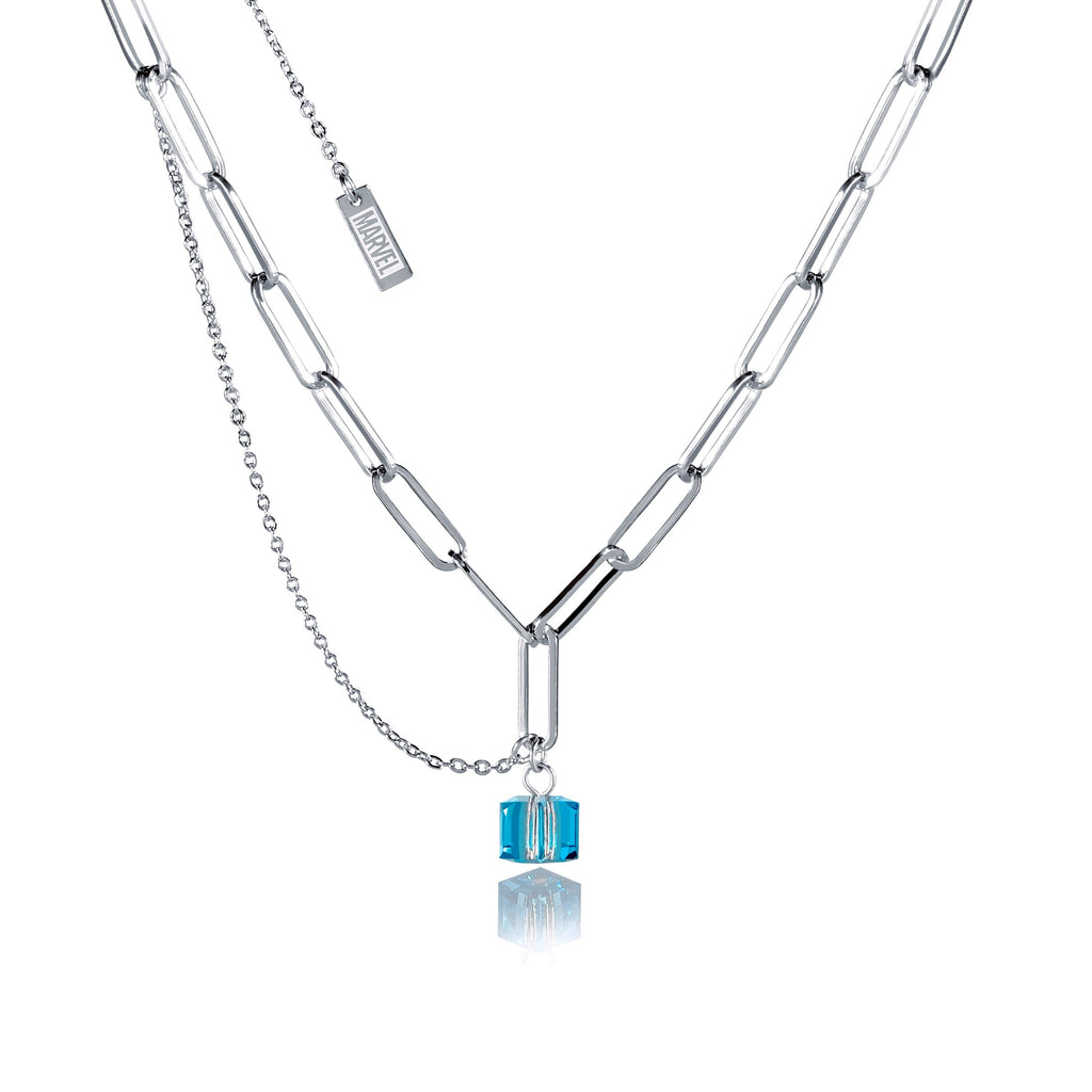 Disney Stainless Steel 14ct White Gold Plated Tesseract Blue Pendant On 45cm Chain