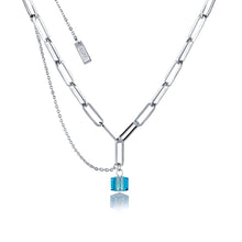 Load image into Gallery viewer, Disney Stainless Steel 14ct White Gold Plated Tesseract Blue Pendant On 45cm Chain