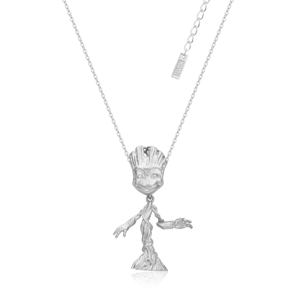 Disney Steel White Gold Plated Guardians Of The Galaxy Groot Pendant On Chain