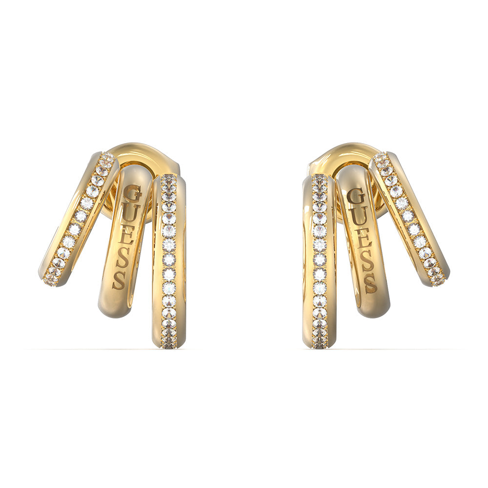 Guess Stainless Steel Gold Plated 12mm Triple Mini Hoop Earrings
