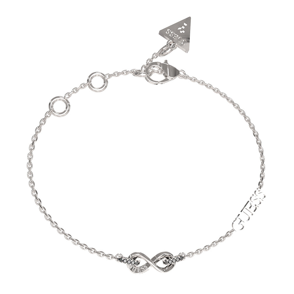 Guess Stainless Steel Rhodium Plated Infinity Pave Links Bracelet