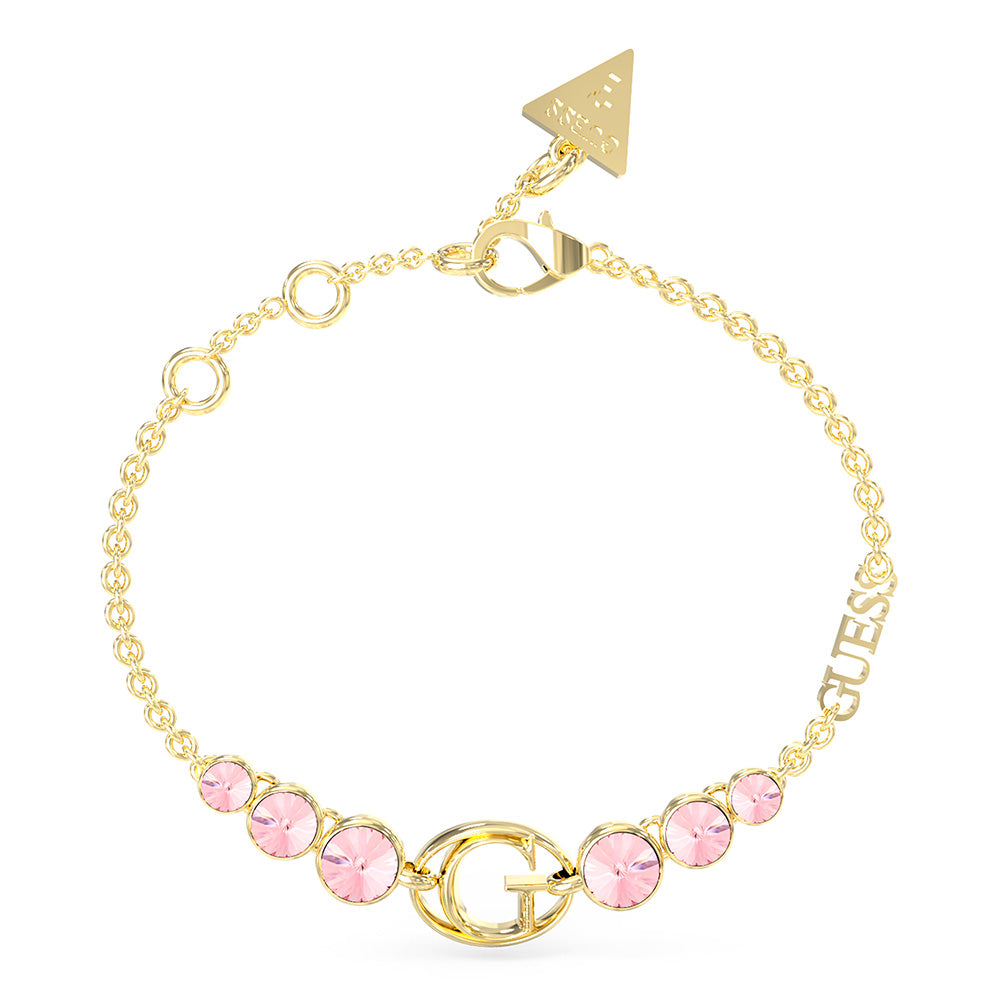 Guess Stainless Steel Gold Plated G Logo Rose Stone Bracelet