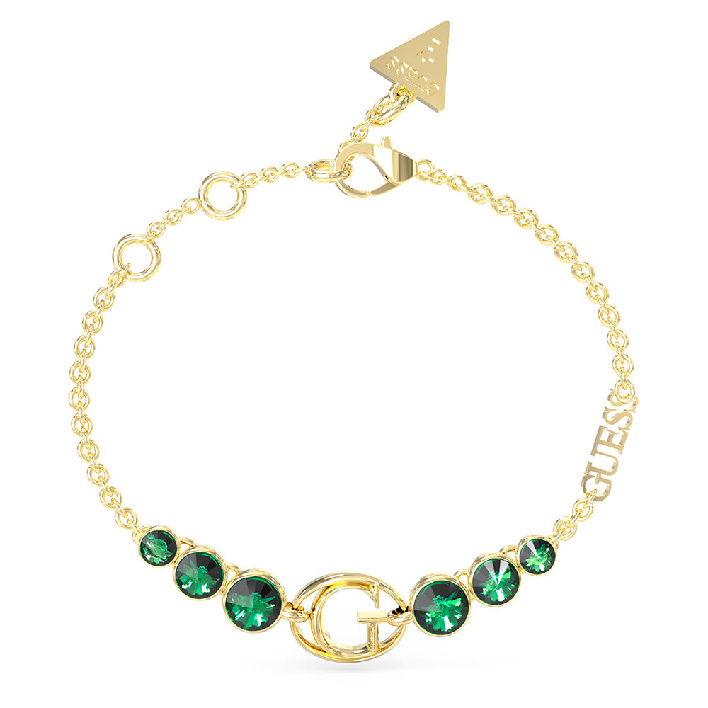 Guess Stainless Steel Gold Plated G Logo Emerald Stone Bracelet