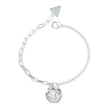 Load image into Gallery viewer, Guess Stainless Steel Rhodium Plated Half Round Chain Heart Bracelet