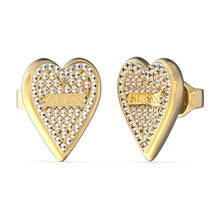 Load image into Gallery viewer, Guess Stainless Steel Gold Plated 14mm Pave Heart Stud Earrings