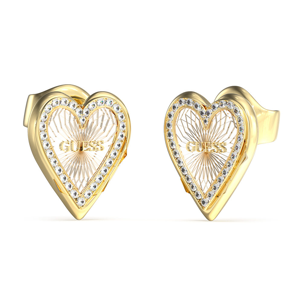 Guess Stainless Steel Gold Plated 14mm Heart Stud Earrings