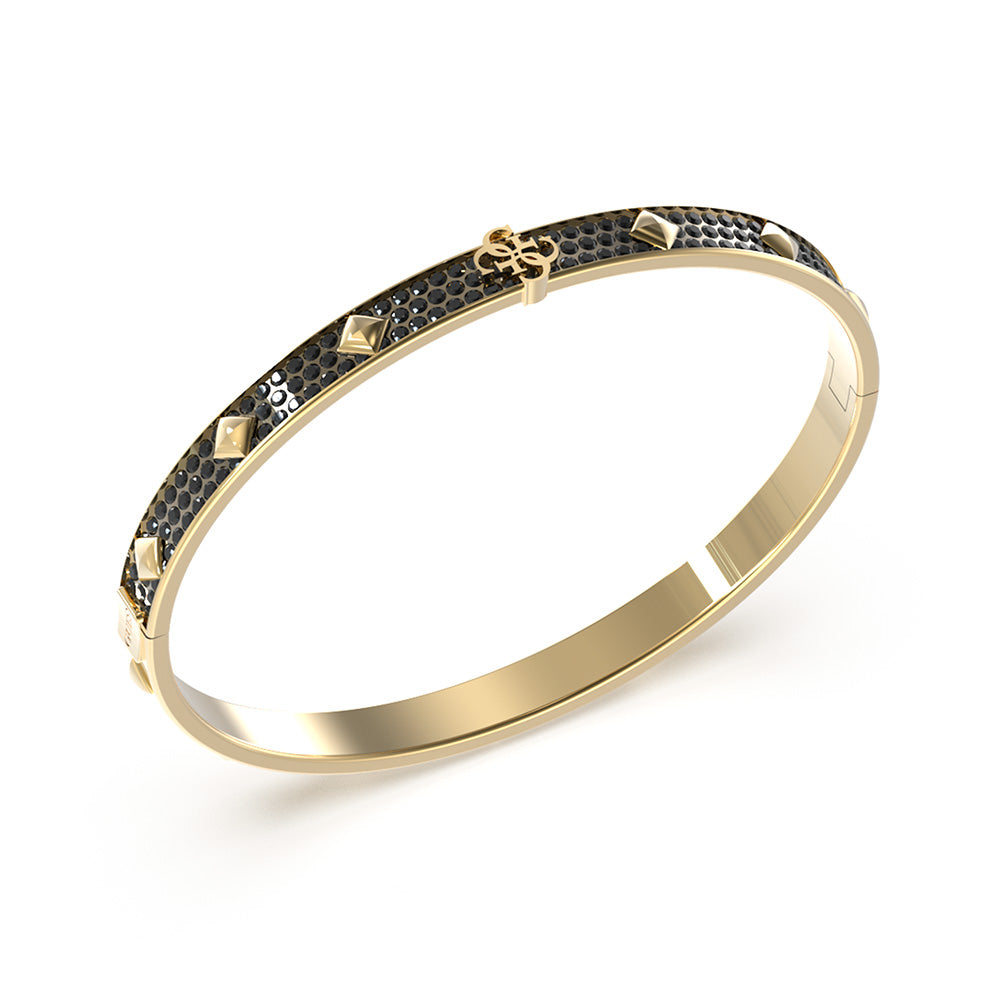 Guess Stainless Steel Gold Plated 6mm Black Pave Stud Bangle