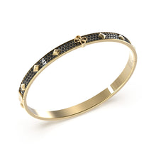 Load image into Gallery viewer, Guess Stainless Steel Gold Plated 6mm Black Pave Stud Bangle