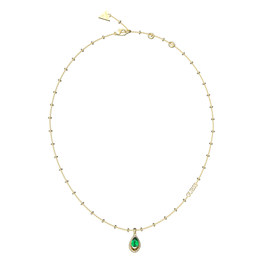 Guess Stainless Steel Gold Plated Emerald Mini Crystal Drop 16-18" Chain