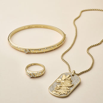 Disney Minnie Mouse Gold Plated Stainless Steel Glass Crystal Bow Domed Ring 100th Disney Anniversary