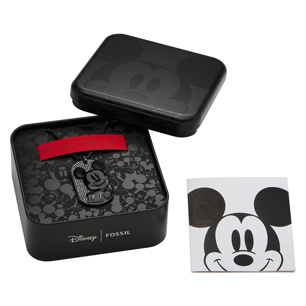Disney Mickey Mouse Black Tone Stainless Steel Dog Tag Pendant On Chain 100th Disney Anniversary