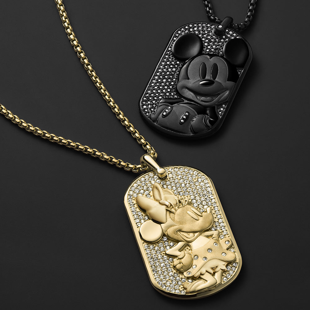 Disney Mickey Mouse Black Tone Stainless Steel Dog Tag Pendant On Chain 100th Disney Anniversary